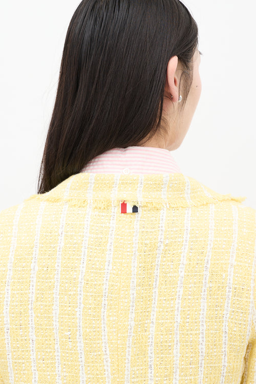 Thom Browne Yellow 
White Striped Tweed Blazer