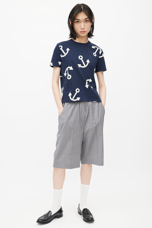 Thom Browne Navy 
Cream Anchor T-Shirt