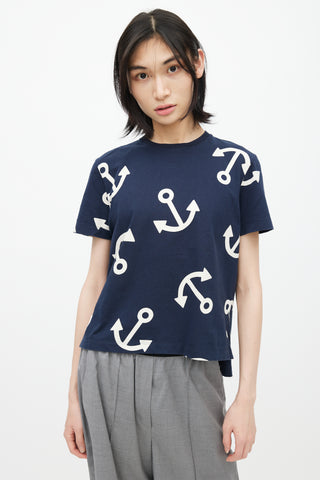 Thom Browne Navy 
Cream Anchor T-Shirt