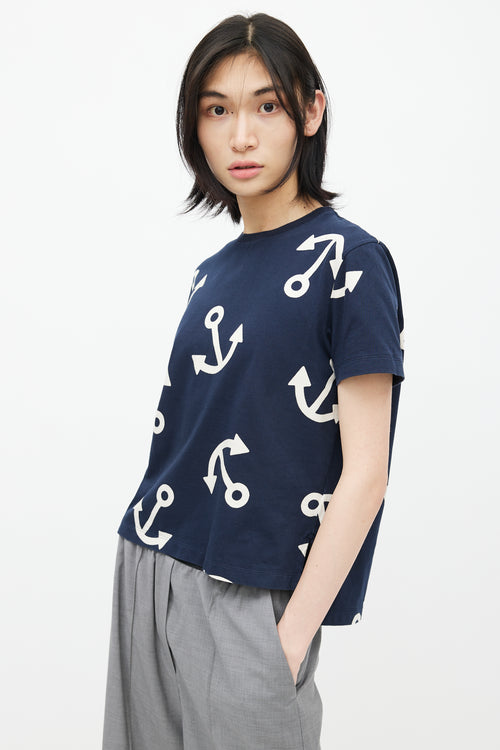 Thom Browne Navy 
Cream Anchor T-Shirt