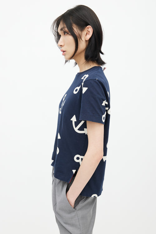 Thom Browne Navy 
Cream Anchor T-Shirt