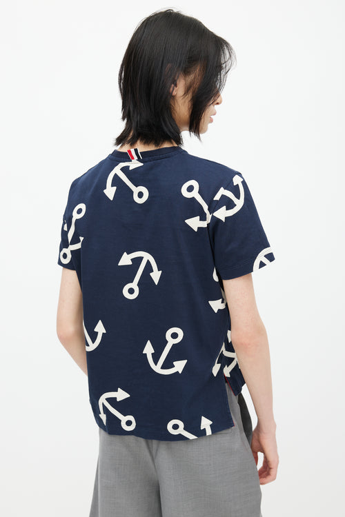 Thom Browne Navy 
Cream Anchor T-Shirt