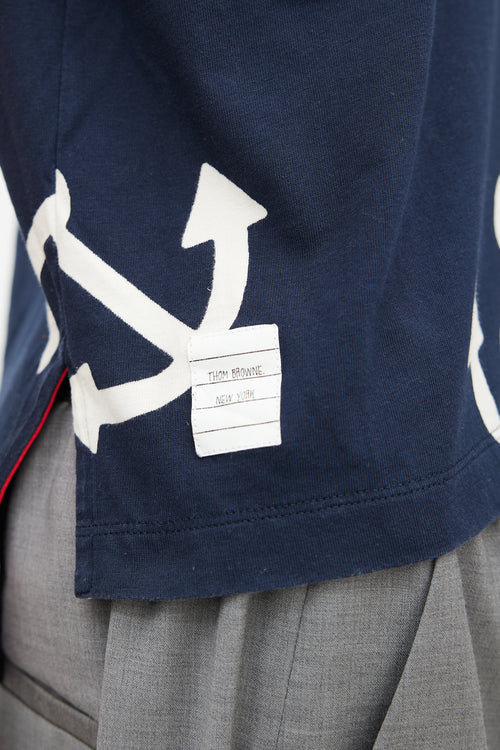 Thom Browne Navy 
Cream Anchor T-Shirt