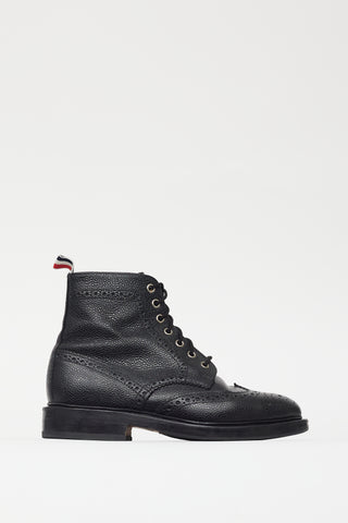 Thom Browne Black Textured Leather Eyelet Cutout Boot