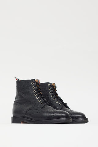 Thom Browne Black Textured Leather Eyelet Cutout Boot