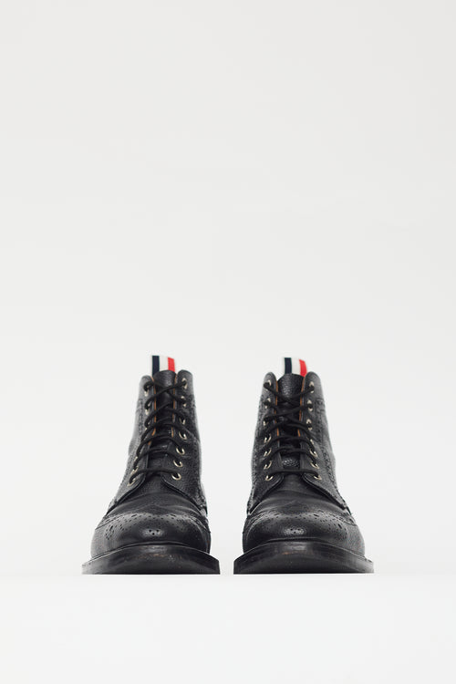 Thom Browne Black Textured Leather Eyelet Cutout Boot