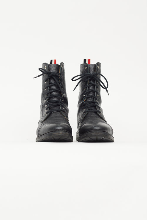 Thom Browne Black Pebbled Leather Brogue Boot