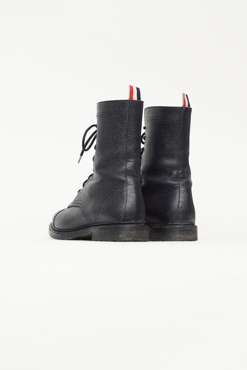 Thom Browne Black Pebbled Leather Brogue Boot