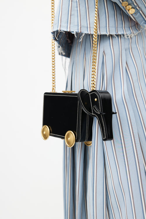 Thom Browne Black 
Gold Leather Wheels Crossbody Bag