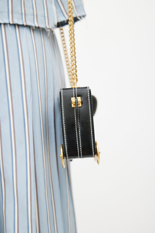 Thom Browne Black 
Gold Leather Wheels Crossbody Bag