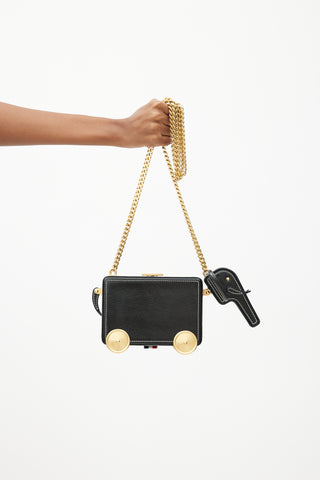 Thom Browne Black 
Gold Leather Wheels Crossbody Bag