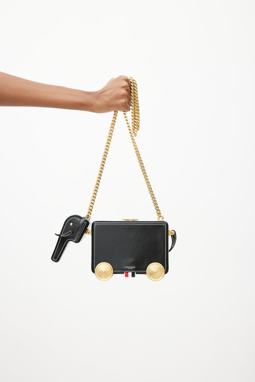 Thom Browne Black 
Gold Leather Wheels Crossbody Bag