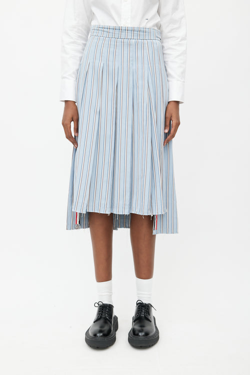 Thom Browne Blue 
White Stripes Tie Skirt Suit