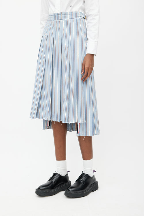 Thom Browne Blue 
White Stripes Tie Skirt Suit