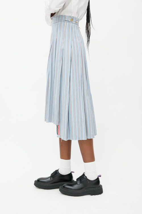 Thom Browne Blue 
White Stripes Tie Skirt Suit