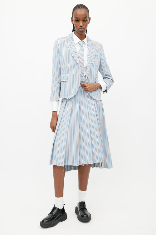 Thom Browne Blue 
White Stripes Tie Skirt Suit