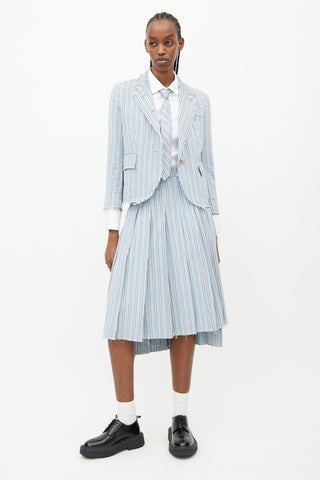 Thom Browne Blue 
White Stripes Tie Skirt Suit