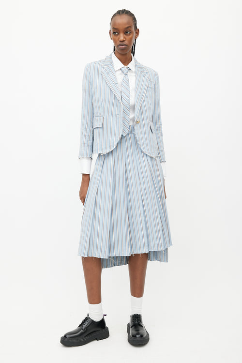 Thom Browne Blue 
White Stripes Tie Skirt Suit