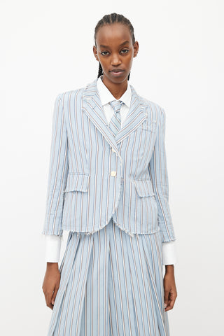 Thom Browne Blue 
White Stripes Tie Skirt Suit