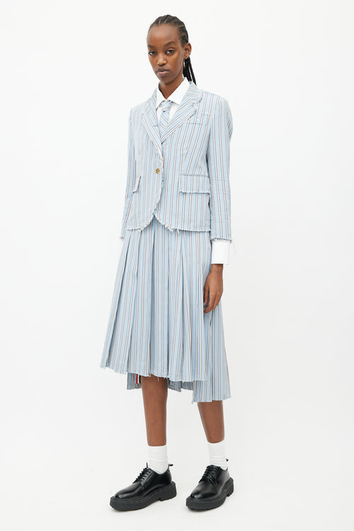 Thom Browne Blue 
White Stripes Tie Skirt Suit