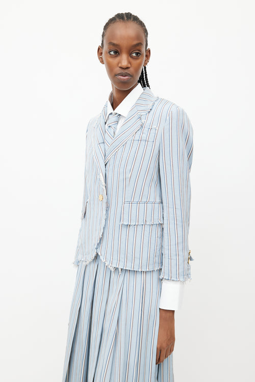 Thom Browne Blue 
White Stripes Tie Skirt Suit