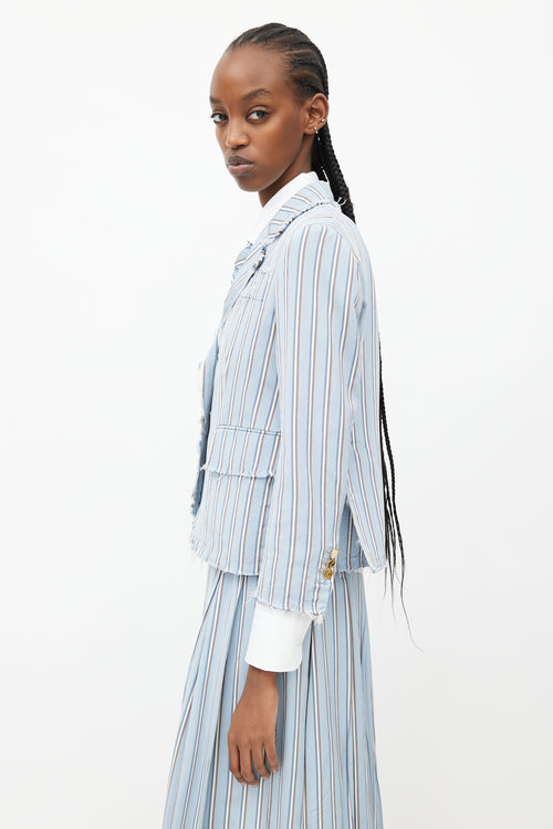 Thom Browne Blue 
White Stripes Tie Skirt Suit