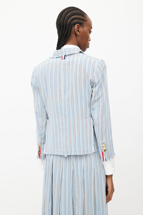 Thom Browne Blue 
White Stripes Tie Skirt Suit