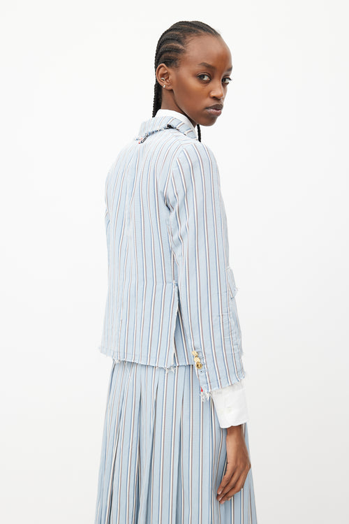 Thom Browne Blue 
White Stripes Tie Skirt Suit