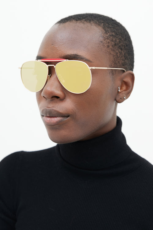 Thom Browne Gold TB015 Reflective Aviator Sunglasses