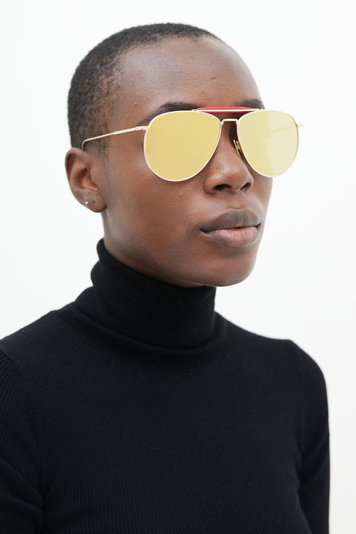 Thom Browne Gold TB015 Reflective Aviator Sunglasses