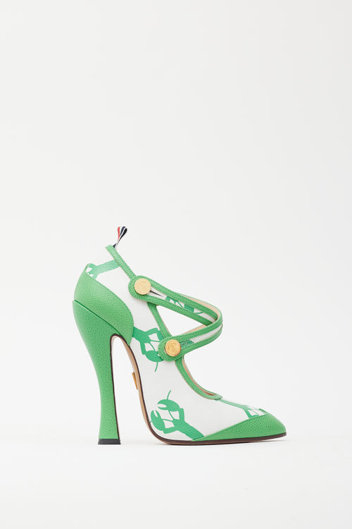 Thom Browne Green 
White Patterned Mary Jane Heel