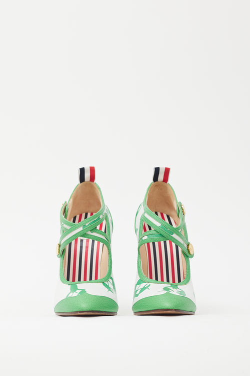 Thom Browne Green 
White Patterned Mary Jane Heel