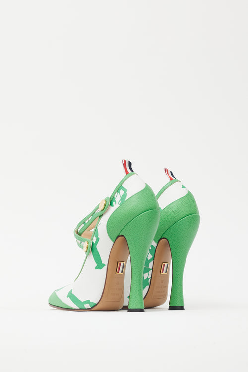 Thom Browne Green 
White Patterned Mary Jane Heel