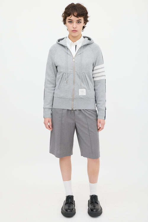 Thom Browne Grey 
Navy Colour Blocked Four Bar Zip Hoodie