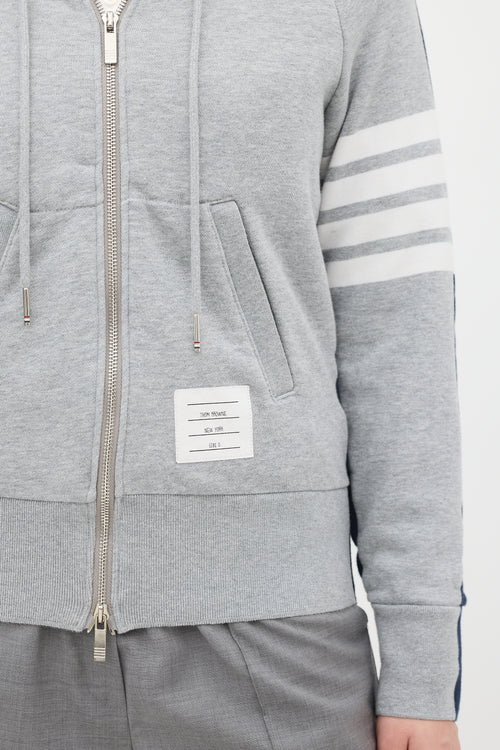 Thom Browne Grey 
Navy Colour Blocked Four Bar Zip Hoodie