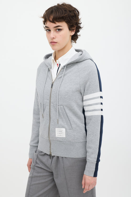 Thom Browne Grey 
Navy Colour Blocked Four Bar Zip Hoodie