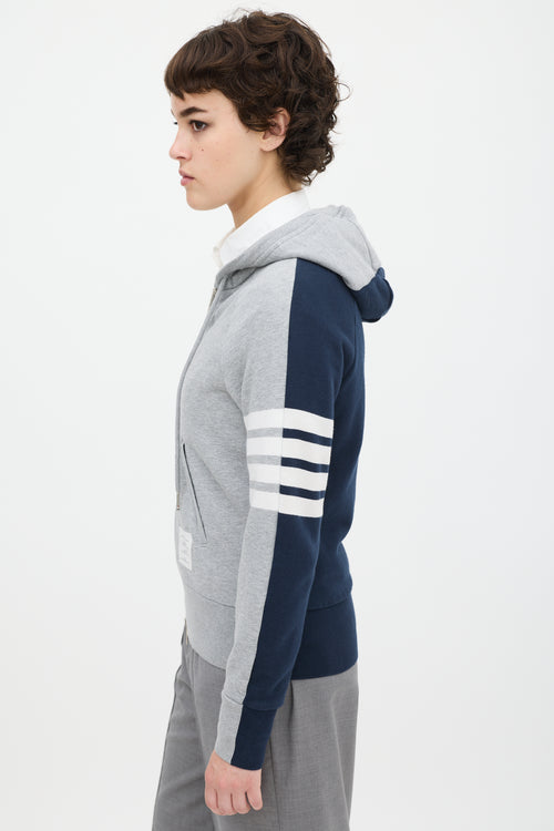 Thom Browne Grey 
Navy Colour Blocked Four Bar Zip Hoodie