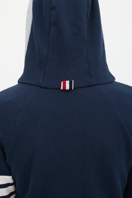 Thom Browne Grey 
Navy Colour Blocked Four Bar Zip Hoodie