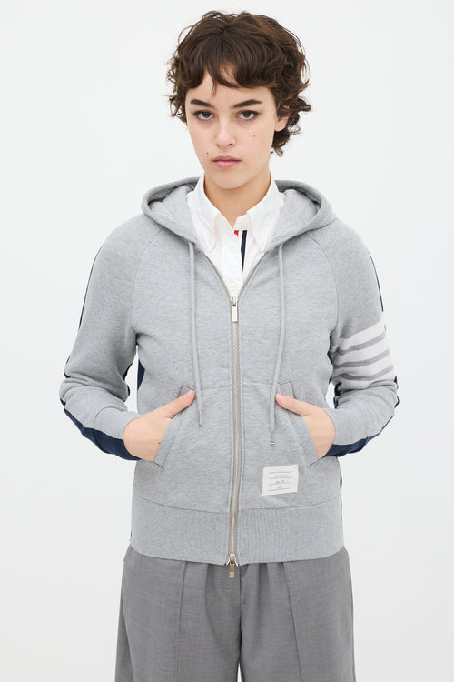 Thom Browne Grey 
Navy Colour Blocked Four Bar Zip Hoodie