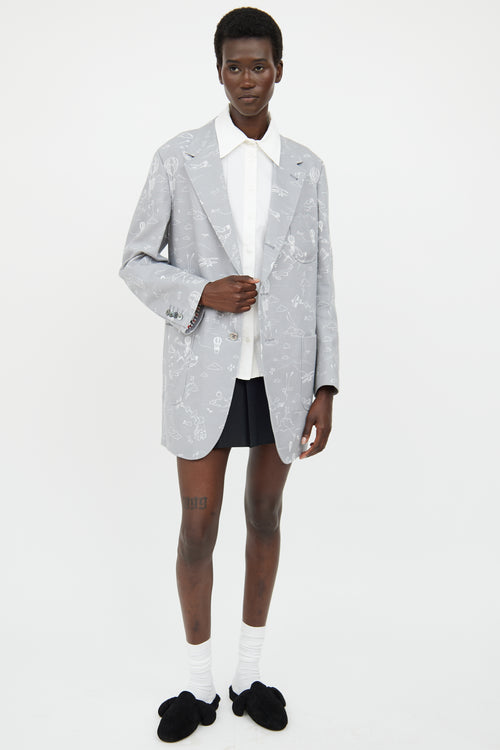 Thom Browne Grey Sky Printed Blazer