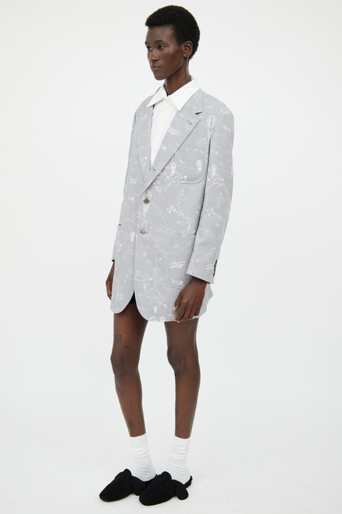 Thom Browne Grey Sky Printed Blazer