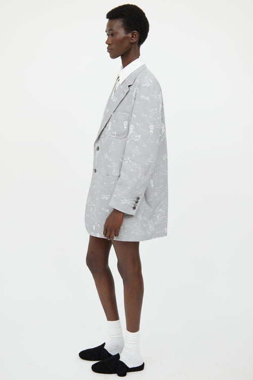 Thom Browne Grey Sky Printed Blazer