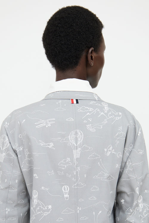 Thom Browne Grey Sky Printed Blazer