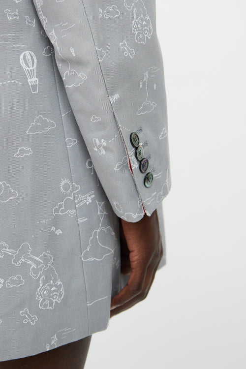 Thom Browne Grey Sky Printed Blazer