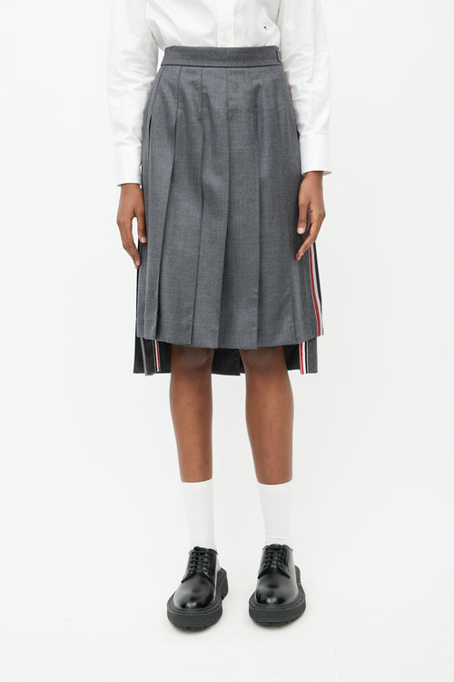 Thom Browne Grey Pleated Midi Skirt