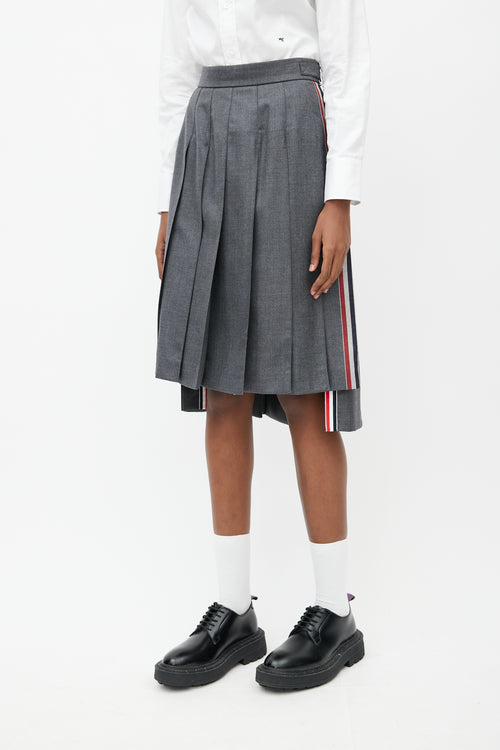 Thom Browne Grey Pleated Midi Skirt