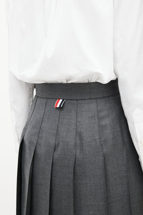 Thom Browne Grey Pleated Midi Skirt