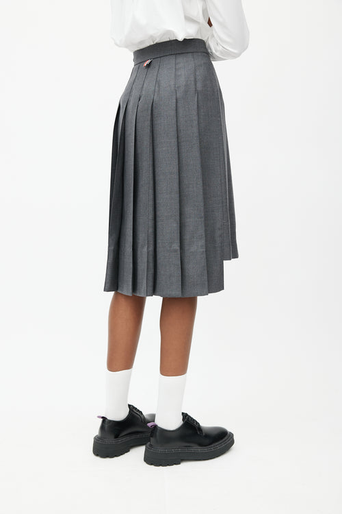 Thom Browne Grey Pleated Midi Skirt