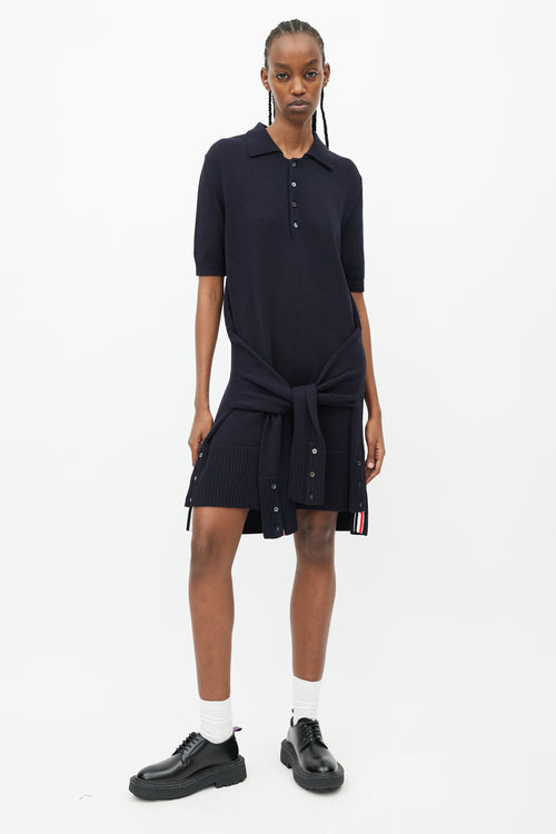 Thom Browne Navy Knit Polo Wrap Dress