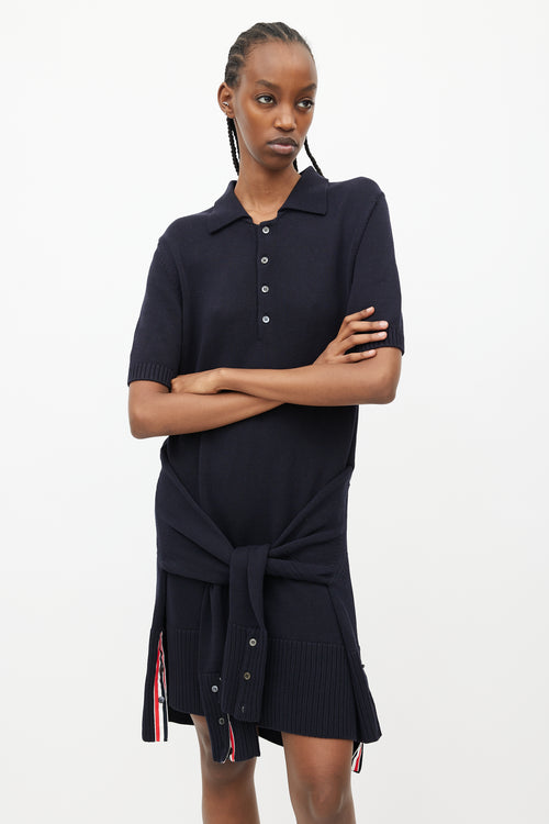 Thom Browne Navy Knit Polo Wrap Dress